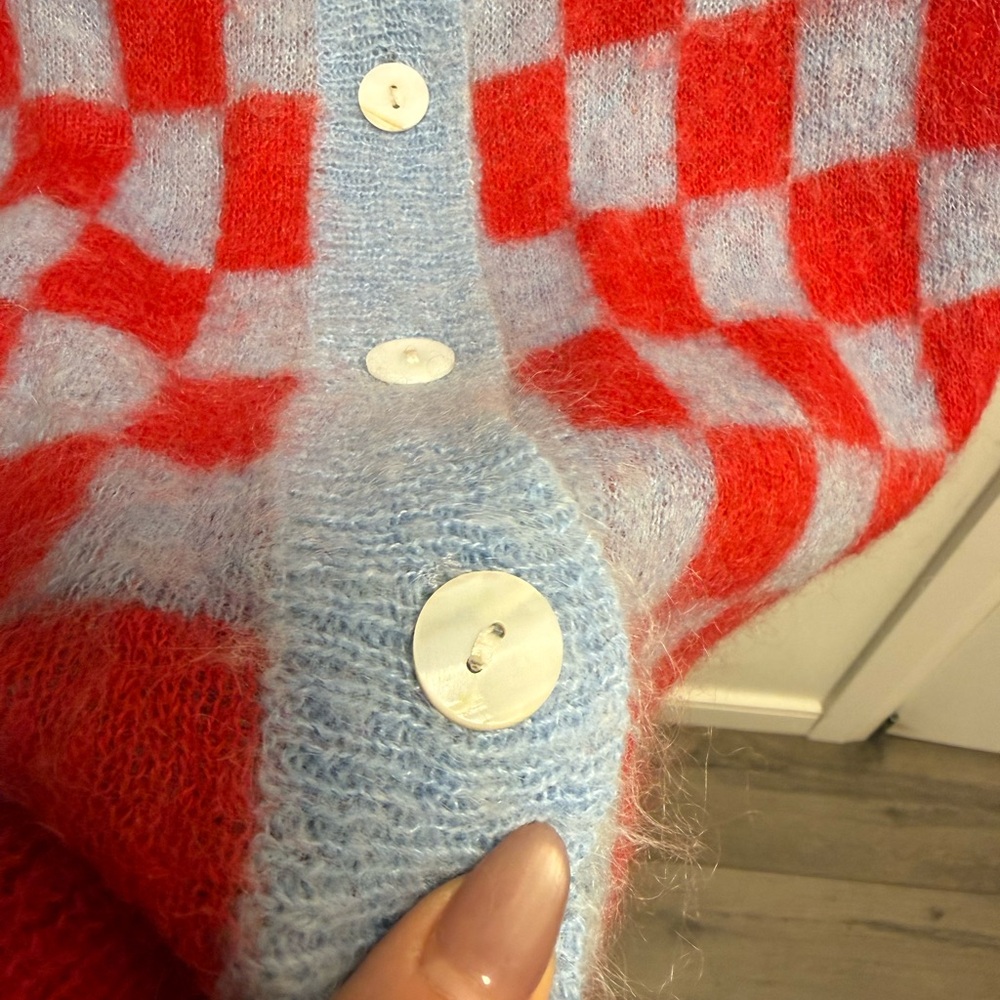 OAK + FORT Red and Blue Checkered Cardigan - Picture 3 of 5